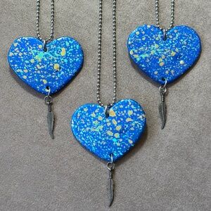 Blue leather heart necklace